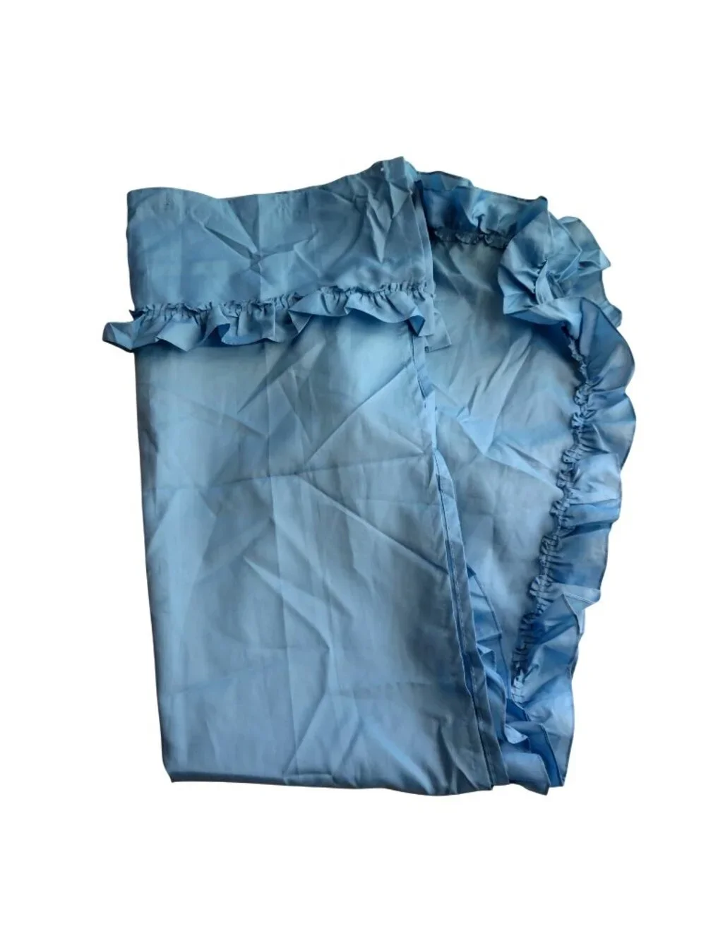 Vintage Blue Fabric Ruffled Shower Curtain 2 Panels No Tie Backs New Old Stock